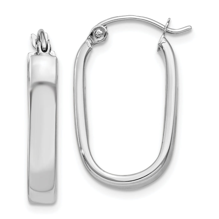 14k White Gold Polished Oval Tube Hoop Earrings-TF978