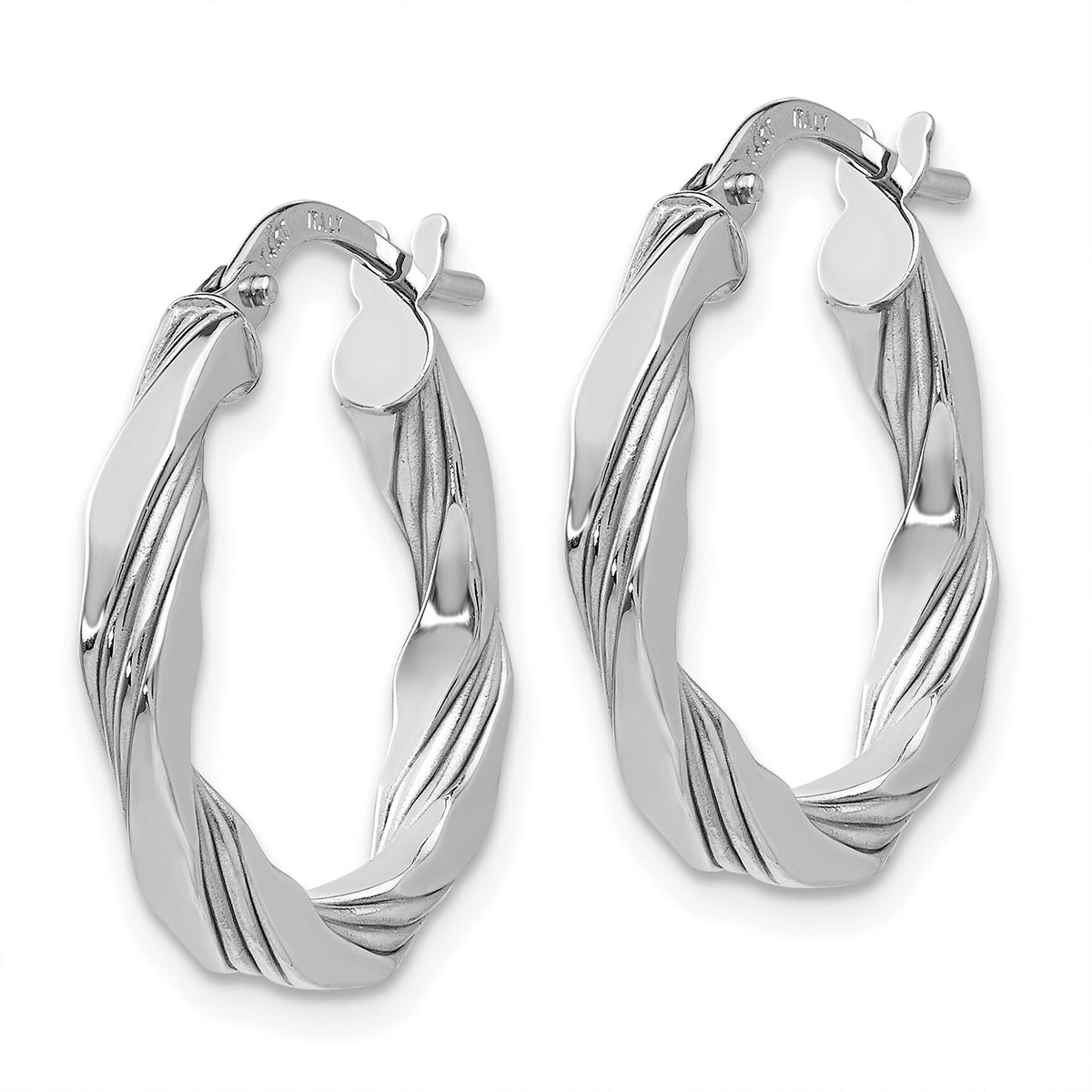 14K White Gold Twisted Textured Hoop Earrings-TF986