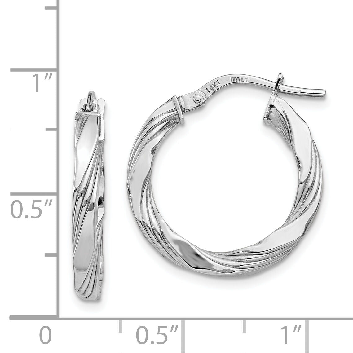 14K White Gold Twisted Textured Hoop Earrings-TF986