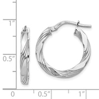 14K White Gold Twisted Textured Hoop Earrings-TF986