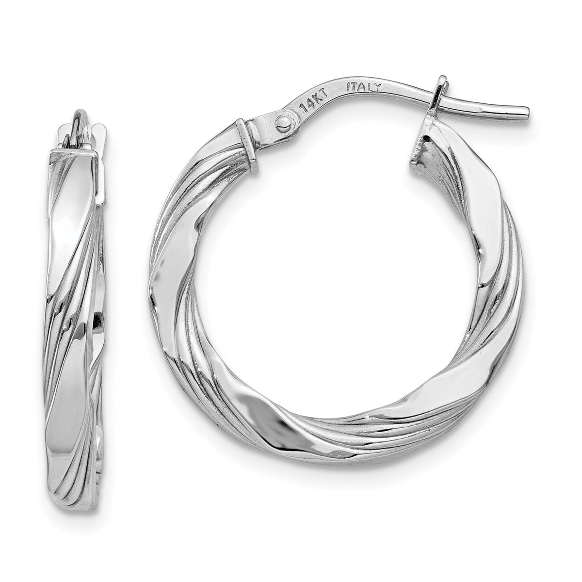 14K White Gold Twisted Textured Hoop Earrings-TF986