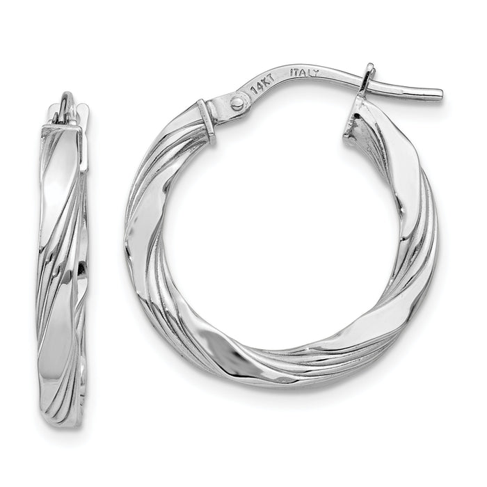 14K White Gold Twisted Textured Hoop Earrings-TF986