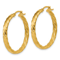 14K Large 3mm Patterned Hoop Earrings-TF988