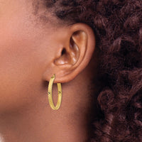 14K Large 3mm Patterned Hoop Earrings-TF988