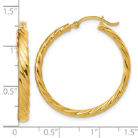 14K Large 3mm Patterned Hoop Earrings-TF988