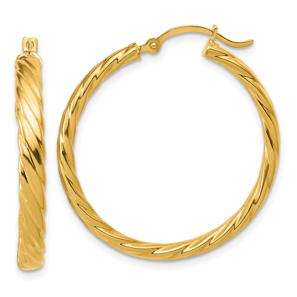 14K Large 3mm Patterned Hoop Earrings-TF988