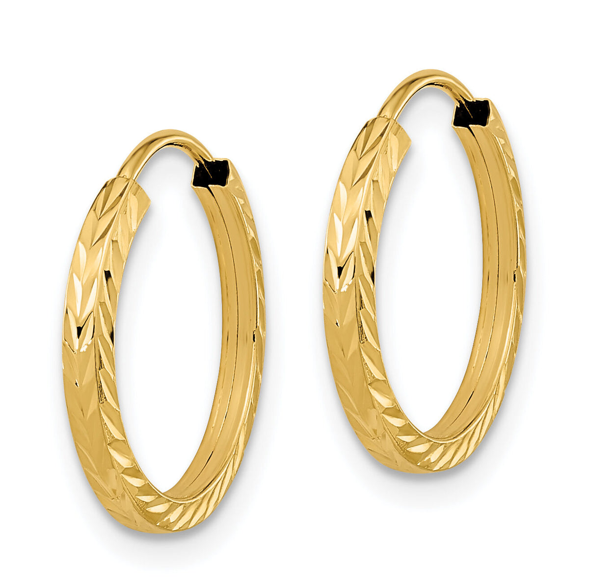 14k 1.35mm Diamond-cut Square Tube Endless Hoop Earrings-TF993