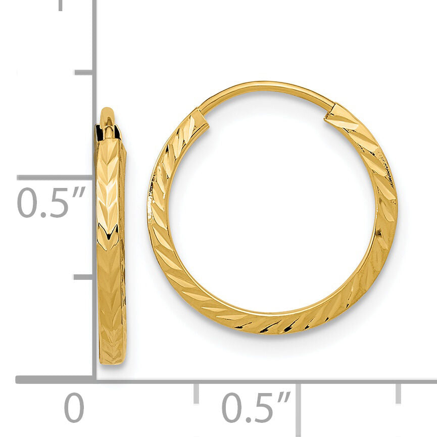 14k 1.35mm Diamond-cut Square Tube Endless Hoop Earrings-TF993