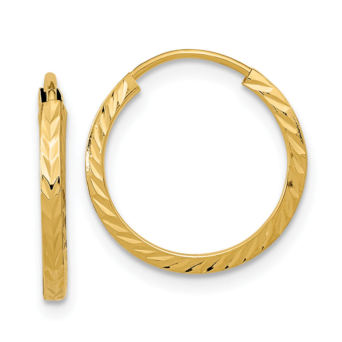 14k 1.35mm Diamond-cut Square Tube Endless Hoop Earrings-TF993