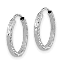 14k White Gold Diamond-cut Square Tube Endless Hoop Earrings-TF993W