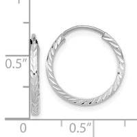 14k White Gold Diamond-cut Square Tube Endless Hoop Earrings-TF993W