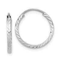 14k White Gold Diamond-cut Square Tube Endless Hoop Earrings-TF993W
