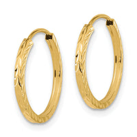 14k 1.35mm Diamond-cut Square Tube Endless Hoop Earrings-TF994