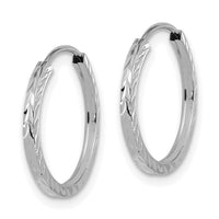 14k White Gold 1.35mm Diamond-cut Square Tube Endless Hoop Earrings-TF994W