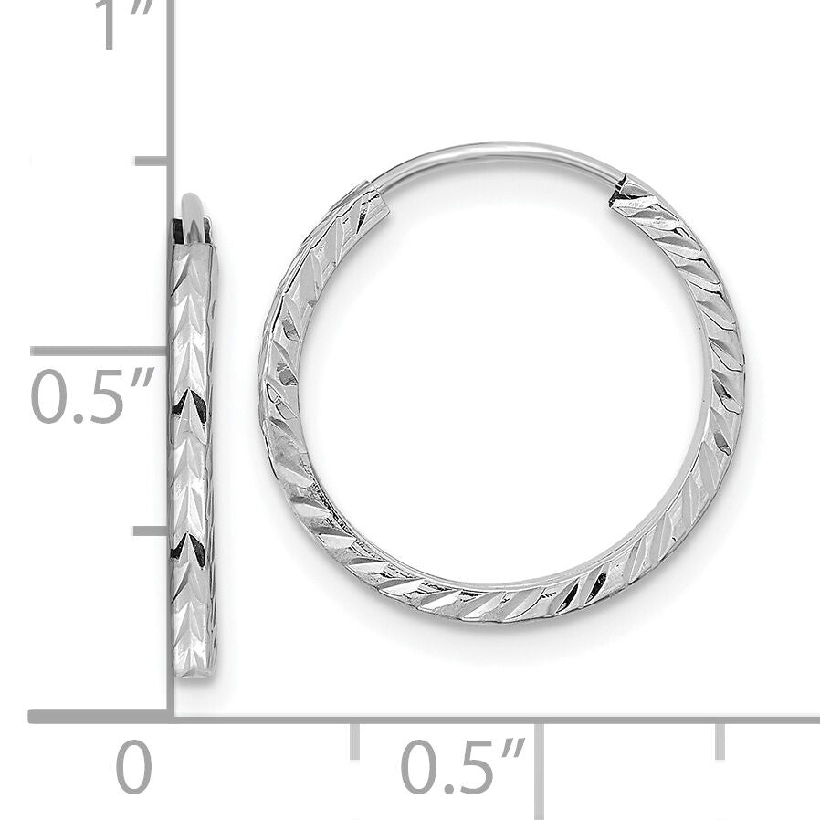 14k White Gold 1.35mm Diamond-cut Square Tube Endless Hoop Earrings-TF994W