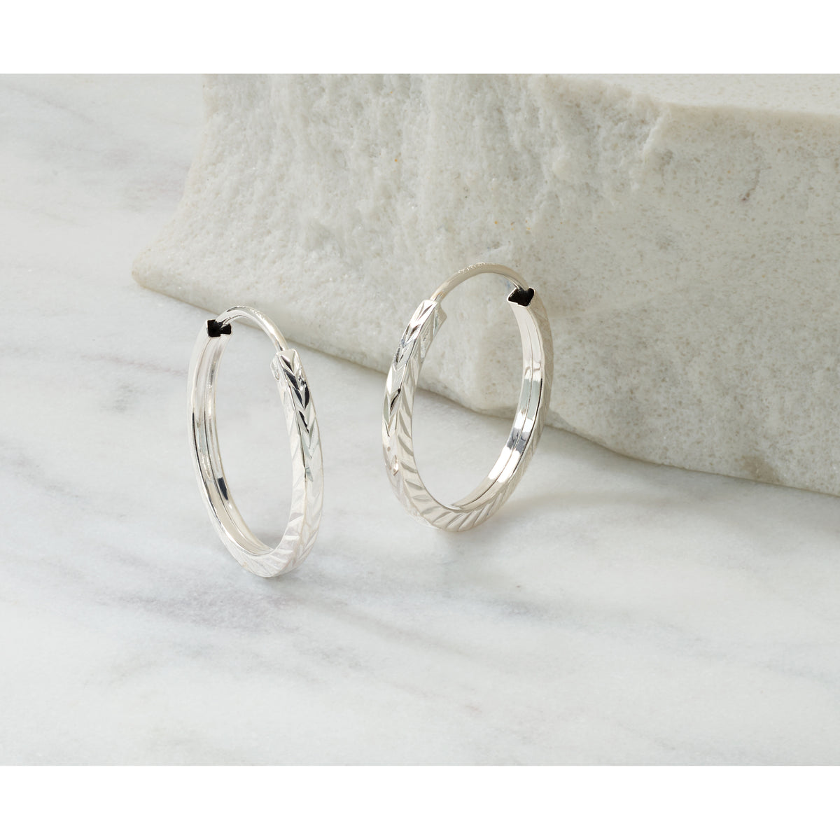 14k White Gold 1.35mm Diamond-cut Square Tube Endless Hoop Earrings-TF994W