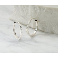 14k White Gold 1.35mm Diamond-cut Square Tube Endless Hoop Earrings-TF994W