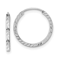 14k White Gold 1.35mm Diamond-cut Square Tube Endless Hoop Earrings-TF994W