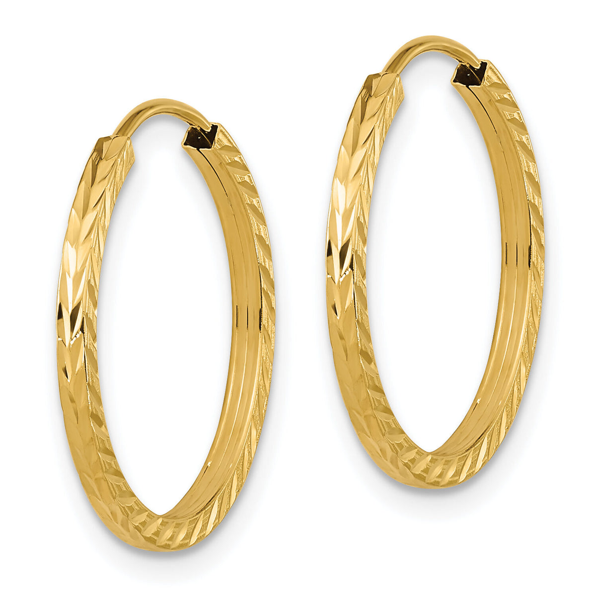 14k 1.35mm Diamond-cut Square Tube Endless Hoop Earrings-TF995
