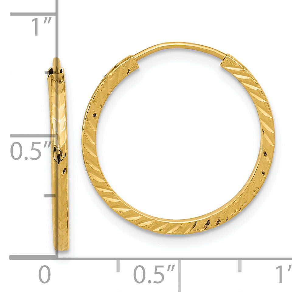 14k 1.35mm Diamond-cut Square Tube Endless Hoop Earrings-TF995