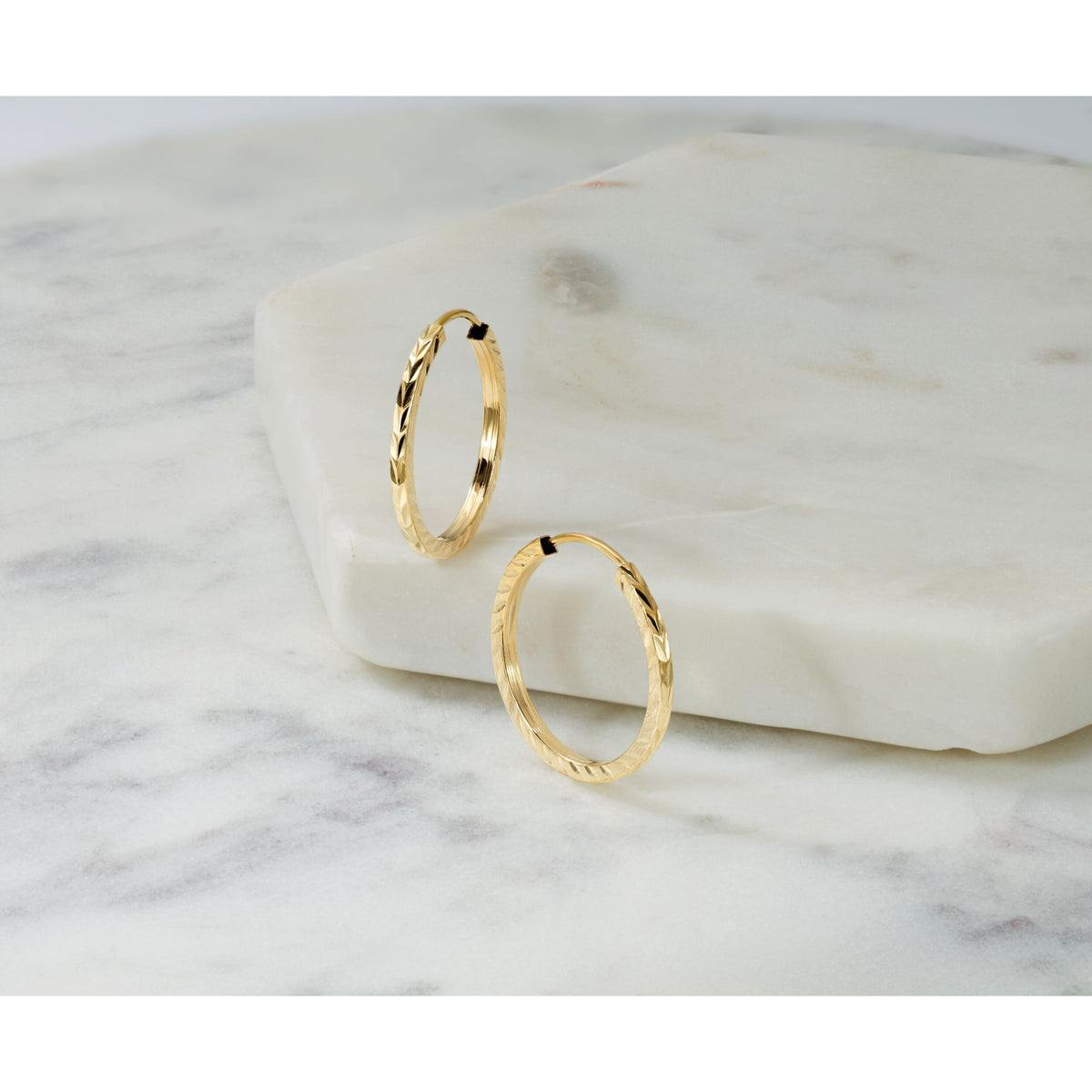 14k 1.35mm Diamond-cut Square Tube Endless Hoop Earrings-TF995