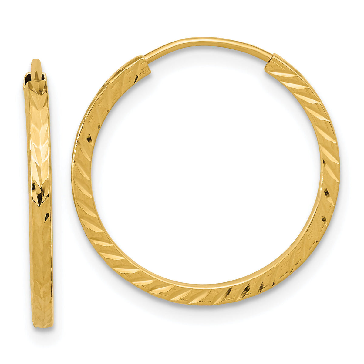 14k 1.35mm Diamond-cut Square Tube Endless Hoop Earrings-TF995