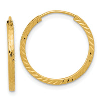 14k 1.35mm Diamond-cut Square Tube Endless Hoop Earrings-TF995