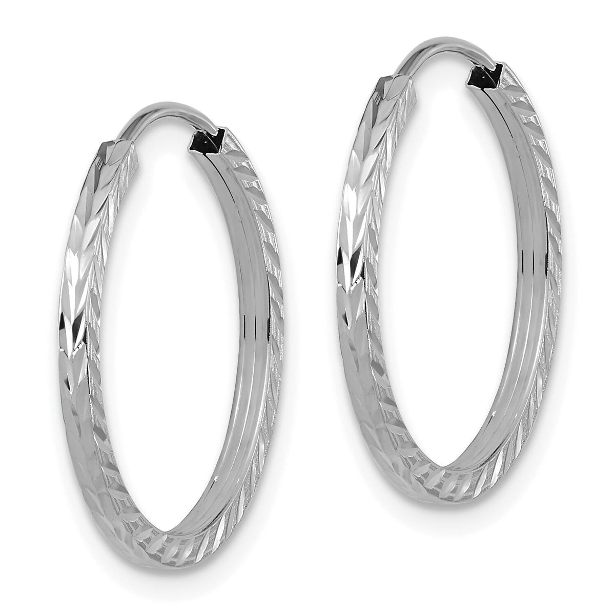 14k White Gold 1.35mm Diamond-cut Square Tube Endless Hoop Earrings-TF995W