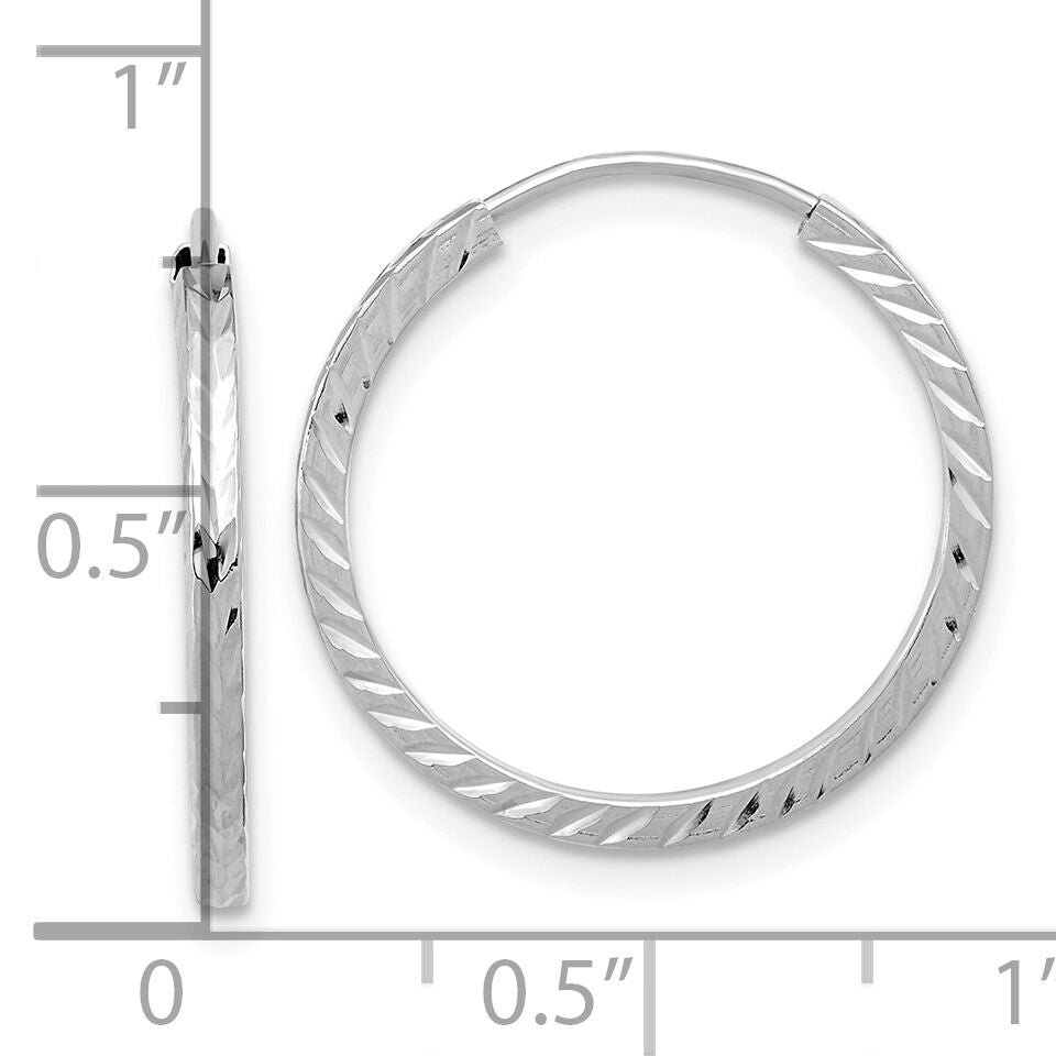 14k White Gold 1.35mm Diamond-cut Square Tube Endless Hoop Earrings-TF995W