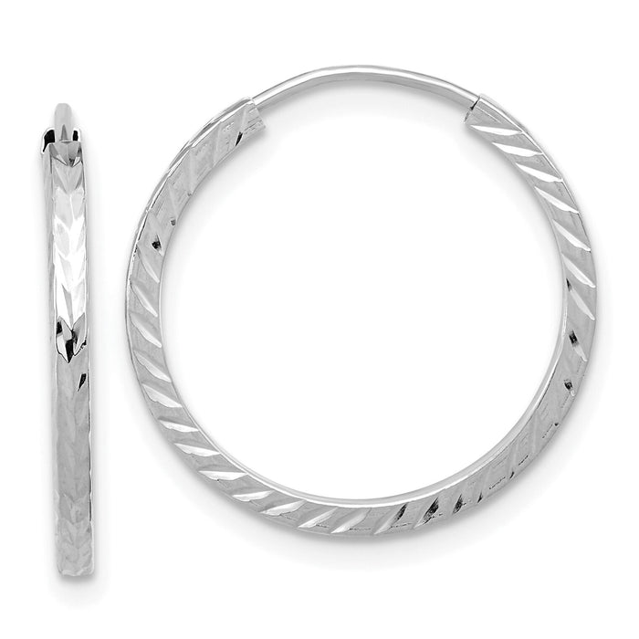 14k White Gold 1.35mm Diamond-cut Square Tube Endless Hoop Earrings-TF995W