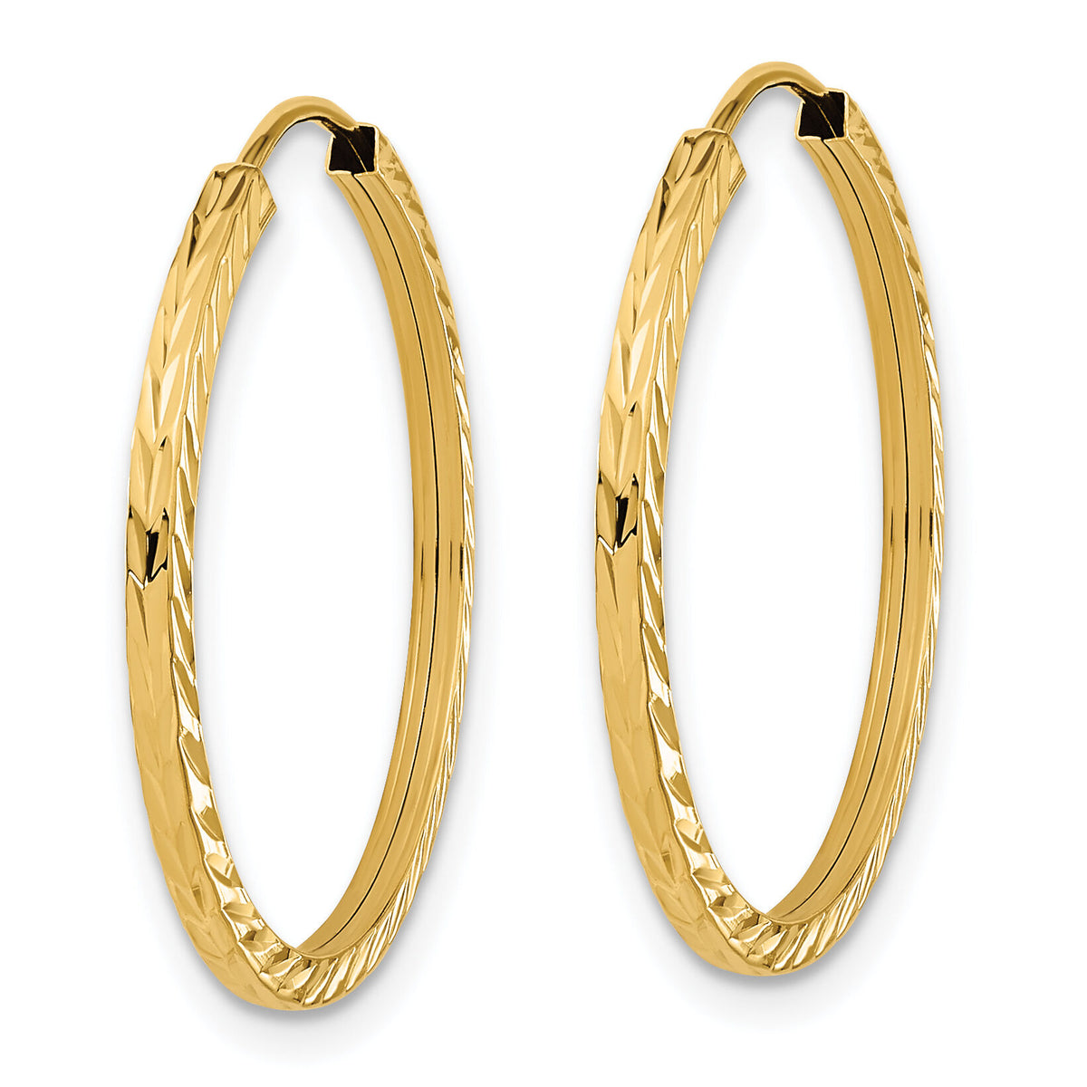 14k 1.35mm Diamond-cut Square Tube Endless Hoop Earrings-TF996