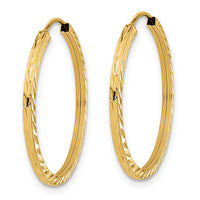 14k 1.35mm Diamond-cut Square Tube Endless Hoop Earrings-TF996