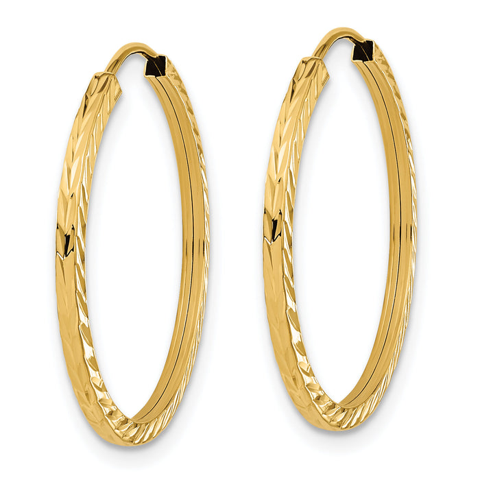 14k 1.35mm Diamond-cut Square Tube Endless Hoop Earrings-TF996