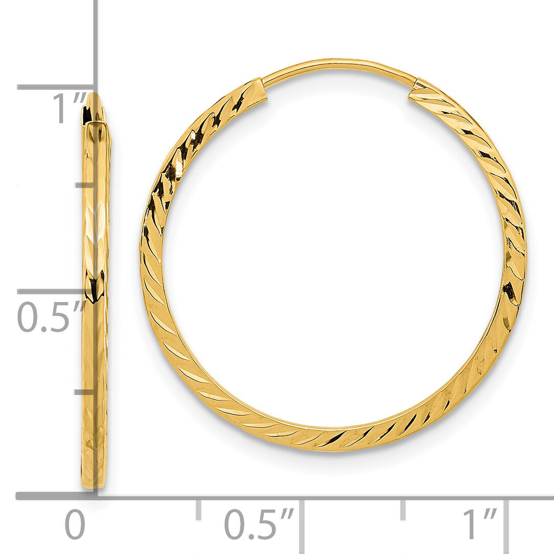 14k 1.35mm Diamond-cut Square Tube Endless Hoop Earrings-TF996