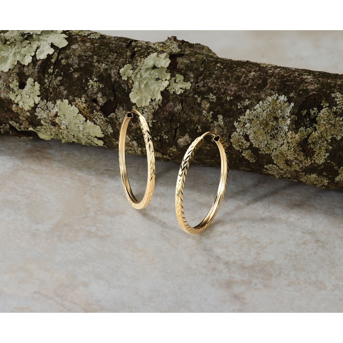 14k 1.35mm Diamond-cut Square Tube Endless Hoop Earrings-TF996
