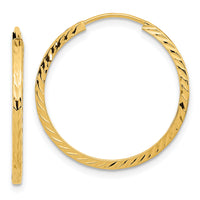 14k 1.35mm Diamond-cut Square Tube Endless Hoop Earrings-TF996