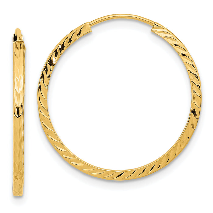 14k 1.35mm Diamond-cut Square Tube Endless Hoop Earrings-TF996