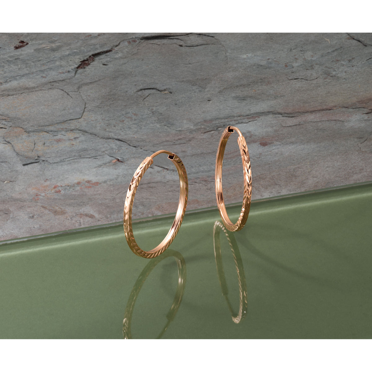 14k Rose Gold 1.60mm D/C Square Tube Endless Hoop Earrings-TF996R