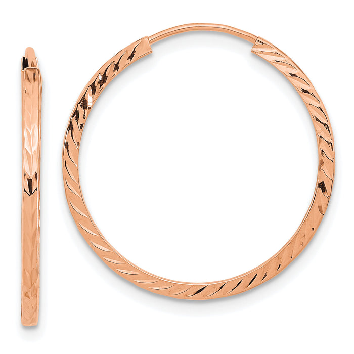 14k Rose Gold 1.60mm D/C Square Tube Endless Hoop Earrings-TF996R