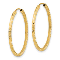 14k 1.35mm Diamond-cut Square Tube Endless Hoop Earrings-TF997