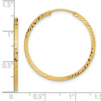 14k 1.35mm Diamond-cut Square Tube Endless Hoop Earrings-TF997