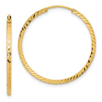 14k 1.35mm Diamond-cut Square Tube Endless Hoop Earrings-TF997