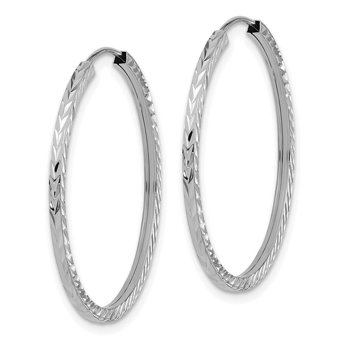 14k White Gold 1.35mm Diamond-cut Square Tube Endless Hoop Earrings-TF997W