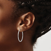 14k White Gold 1.35mm Diamond-cut Square Tube Endless Hoop Earrings-TF997W