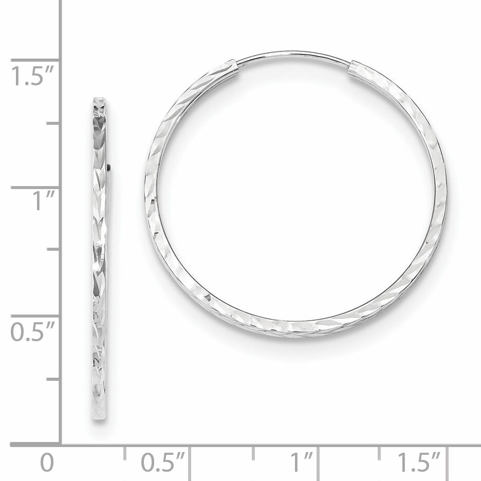 14k White Gold 1.35mm Diamond-cut Square Tube Endless Hoop Earrings-TF997W