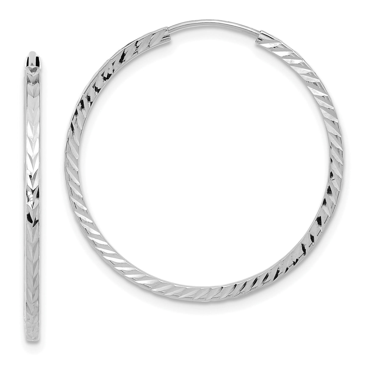 14k White Gold 1.35mm Diamond-cut Square Tube Endless Hoop Earrings-TF997W