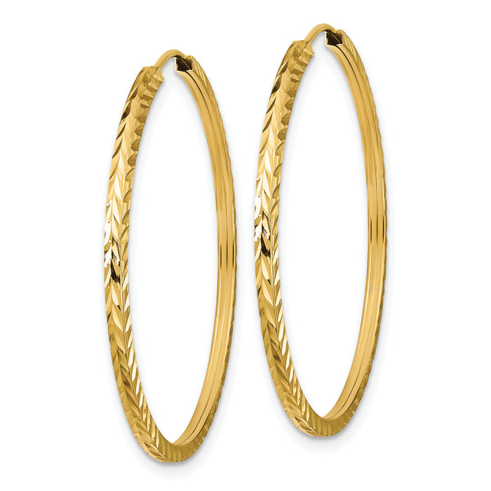 14k 1.35mm Diamond-cut Square Tube Endless Hoop Earrings-TF998