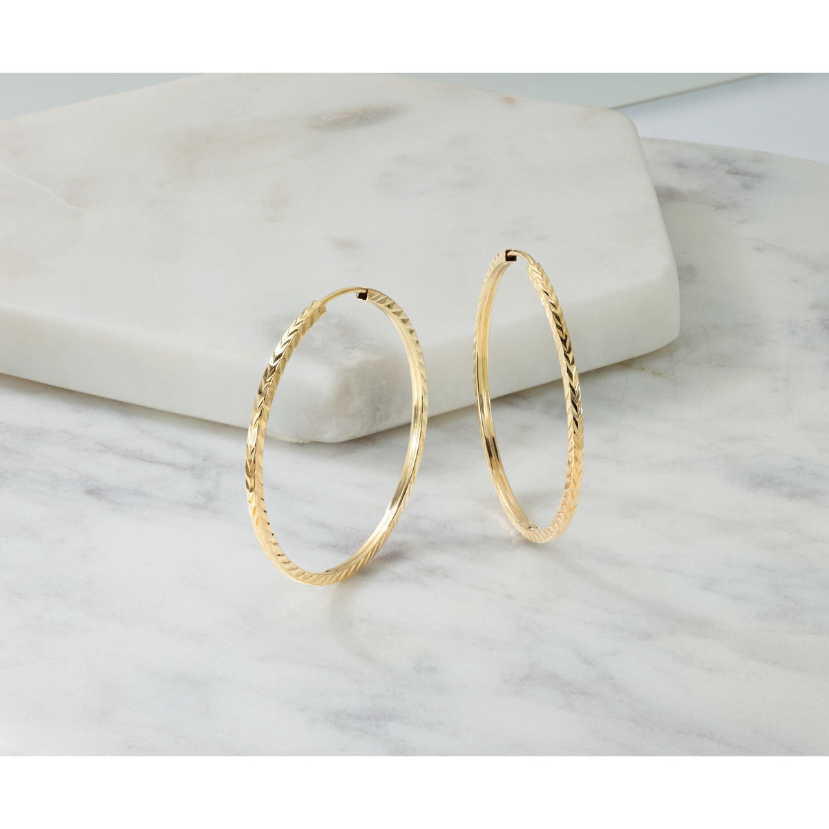 14k 1.35mm Diamond-cut Square Tube Endless Hoop Earrings-TF998
