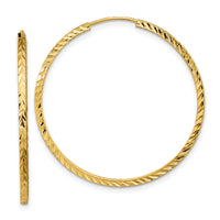 14k 1.35mm Diamond-cut Square Tube Endless Hoop Earrings-TF998