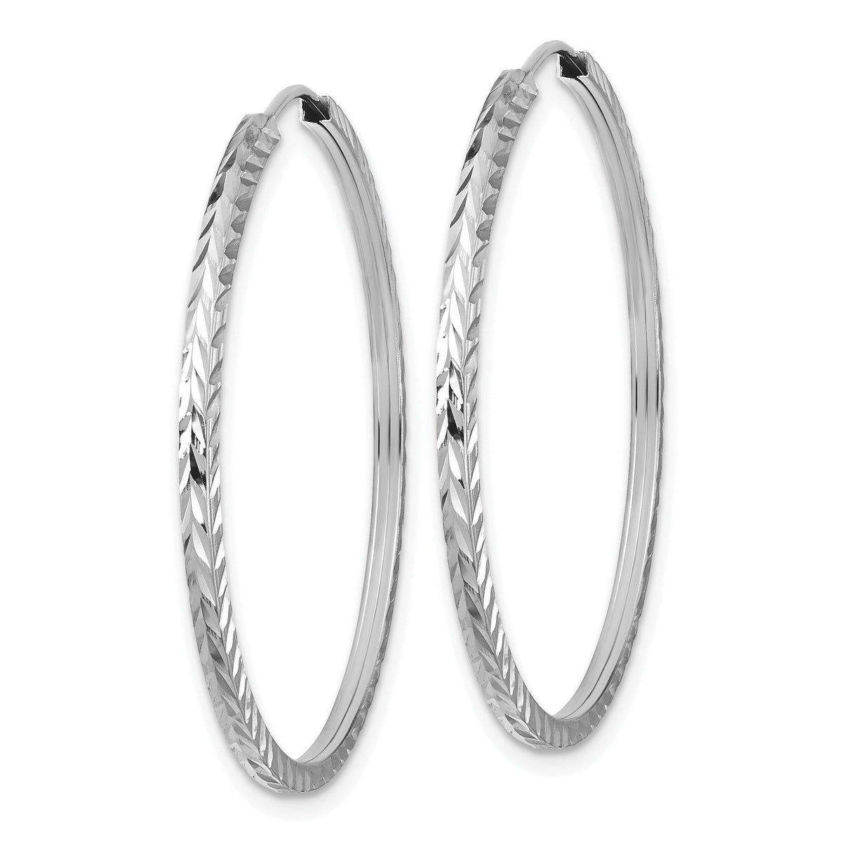 14k White Gold 1.35mm Diamond-cut Square Tube Endless Hoop Earrings-TF998W
